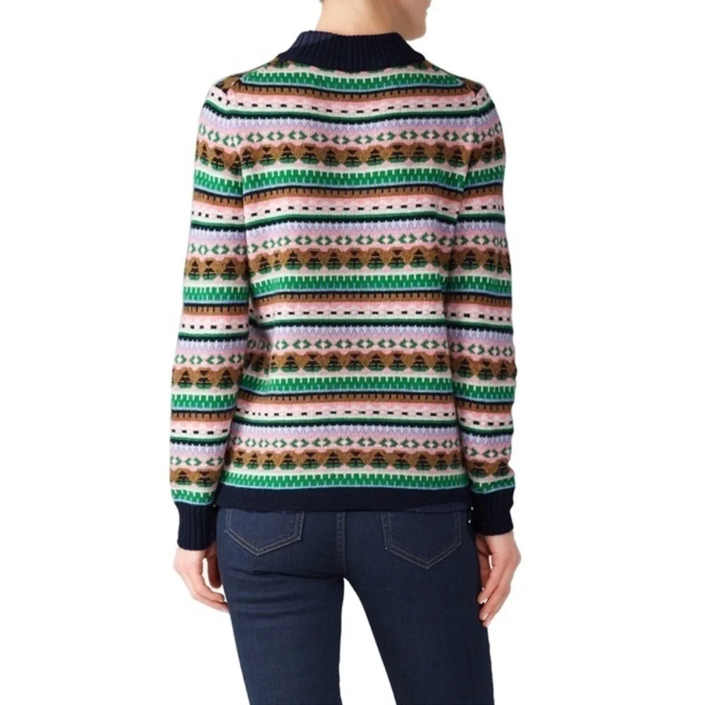J. Crew Sweater Fair Isle Lambswool Mock Neck Knit Ribbed Pullover Holiday Small